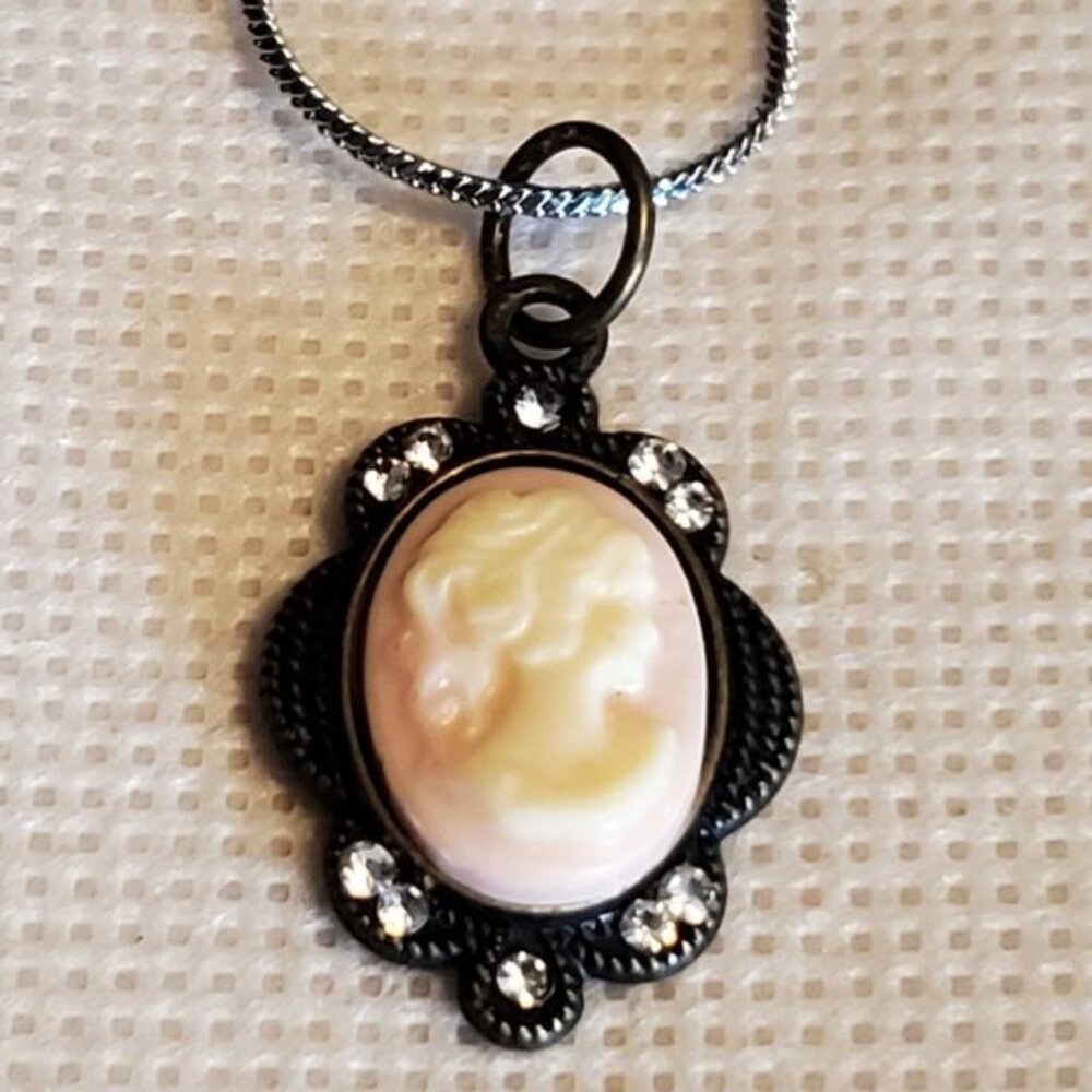 16IN 925 Silver Chain Bronze Cameo Pendant Necklace